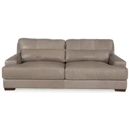 Contemporary Beige Leather Stationary Sofa